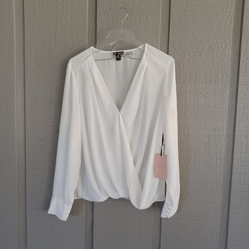 Halogen Cross Front Blouse Long Sleeve Color Ivory Cloud Size XXL